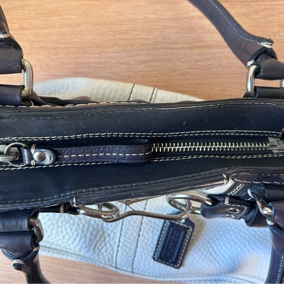 Coach Hampton pebble Leather white Carryall Satchel Braid - Picture 7 of 7